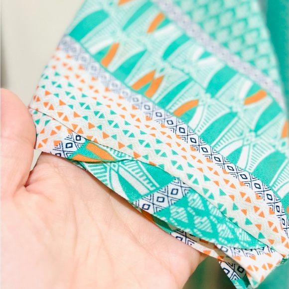 Meadow Rue Anthropologie Teal Mixed Media Boho Print Layered Top Size M - Picture 4 of 6